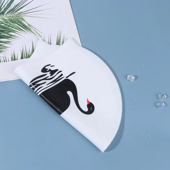 Белые шапочки для плавания с длинными волосами Крышка для ушей для плавания Шапка Swan Силиконовые шапочки для плавания для мужчин Взрослые Молодежь Дети